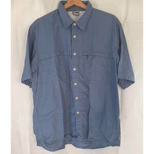 White Sierra Mens Large Button Hiking Shirt Blue Short Sleeve Pockets Outdoor